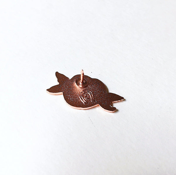 Eradura Desert Rose Enamel Pin in Rose Gold Metallic Finish and Red and Pink Enamel Logo Back