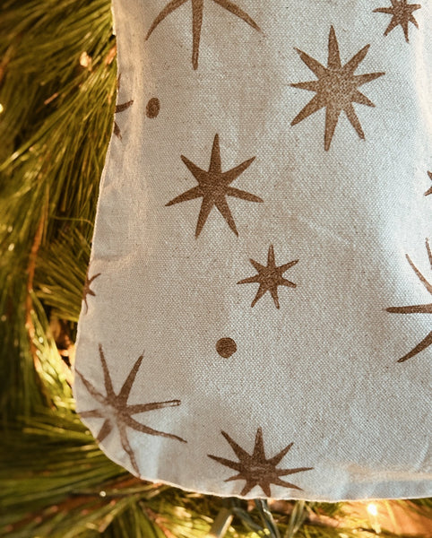 Block Printed Canvas Stocking ~ Estrellas