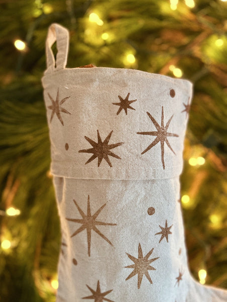 Block Printed Canvas Stocking ~ Estrellas