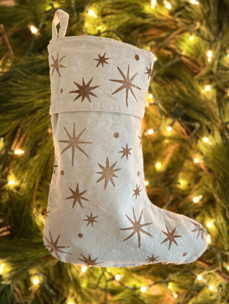 Block Printed Canvas Stocking ~ Estrellas