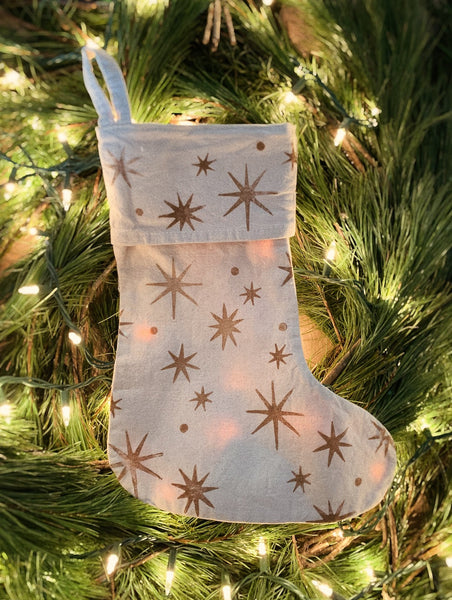 Block Printed Canvas Stocking ~ Estrellas