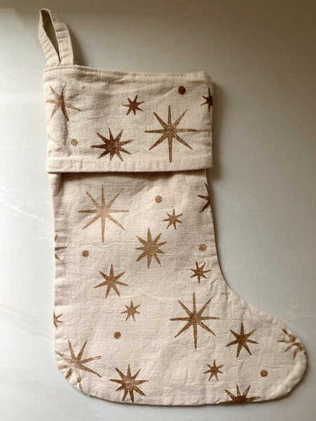 Block Printed Canvas Stocking ~ Estrellas