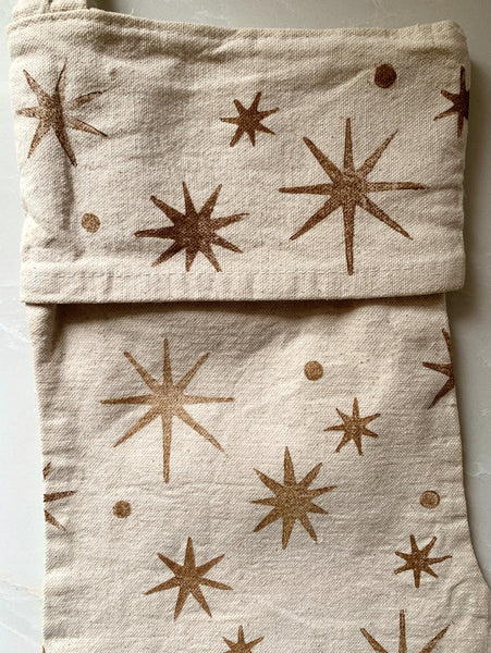 Block Printed Canvas Stocking ~ Estrellas