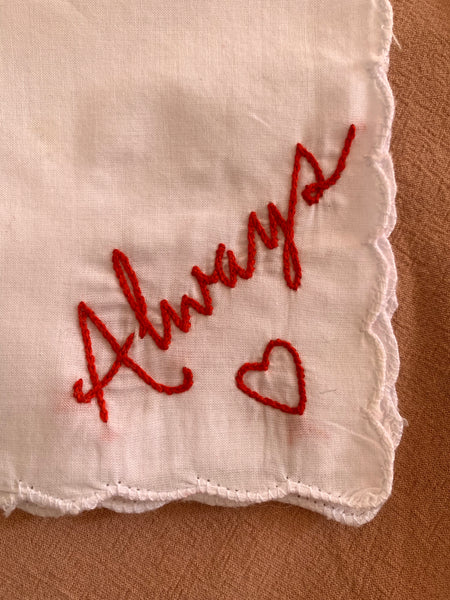 Love Always Handkerchief, Hand Embroidered