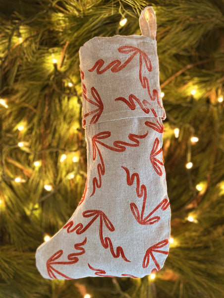 Block Printed Linen Stocking ~ Bows