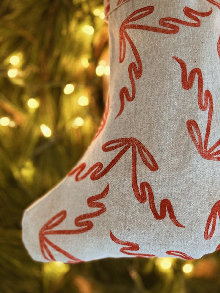 Block Printed Linen Stocking ~ Bows