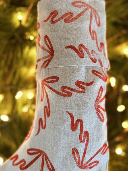 Block Printed Linen Stocking ~ Bows