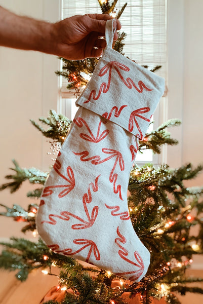 Block Printed Linen Stocking ~ Bows