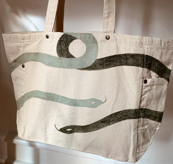 Hand Painted Canvas Bag ~ Snakes