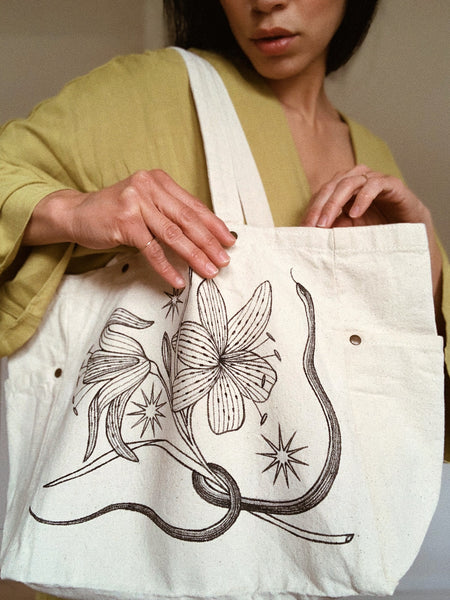 tiger lily embroidery Hand Painted Canvas Bag