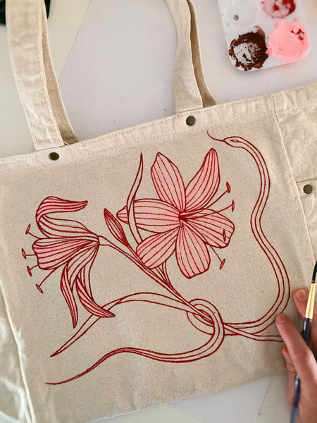 Hand Painted Canvas Bag ~ Tiger Lily