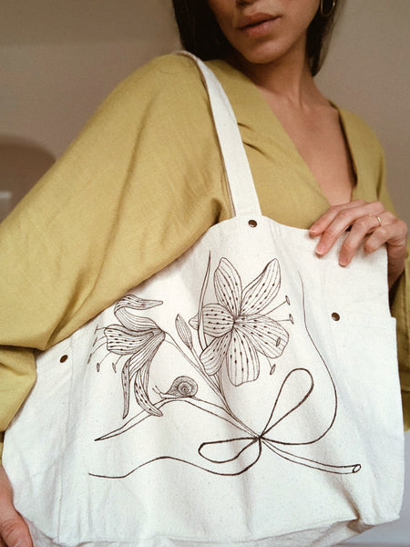 Hand Painted Canvas Bag ~ Tiger Lily & Snail