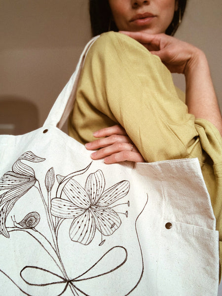 Hand Painted Canvas Bag ~ Tiger Lily & Snail