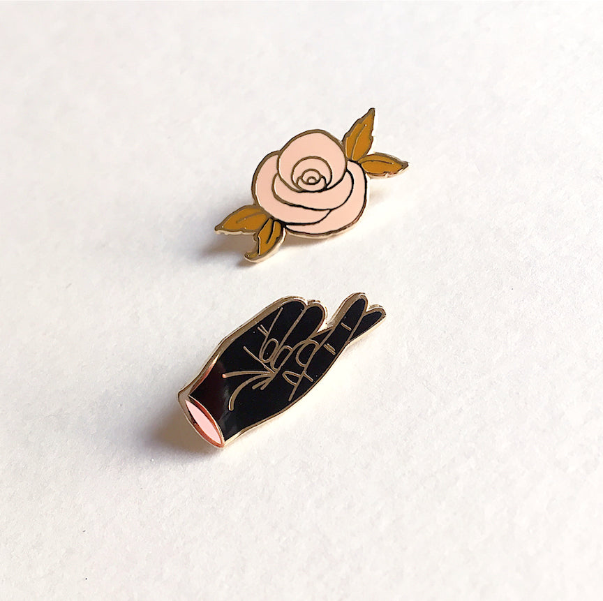 Fingers Crossed Hard Enamel Pin | Eradura Hand Embroidered Goods